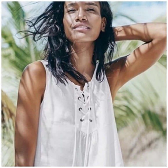 Boden White 100% Linen Lace Up Front Dress Size 6L - Picture 2 of 8